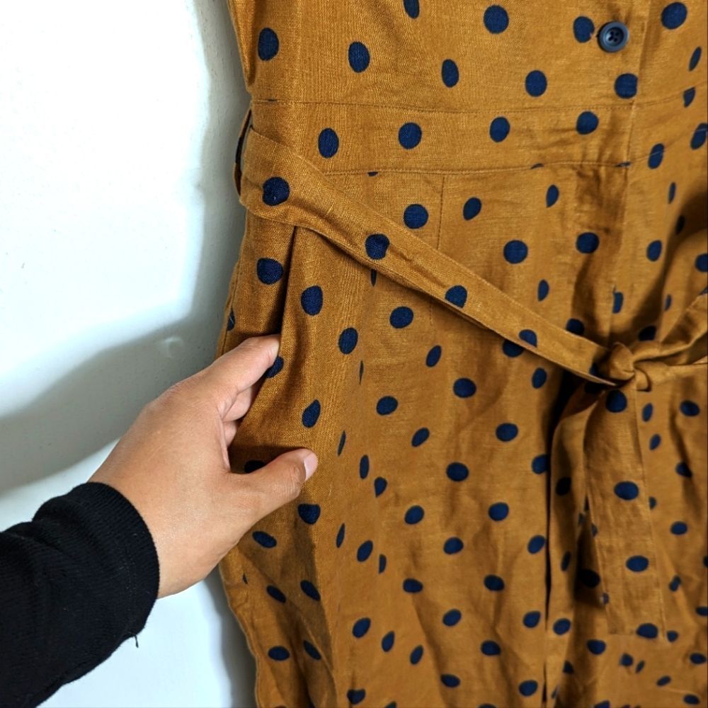 Boden Evie Collar Linen Polka Dot Jumpsuit Brown Navy 16 18 - Picture 8 of 13